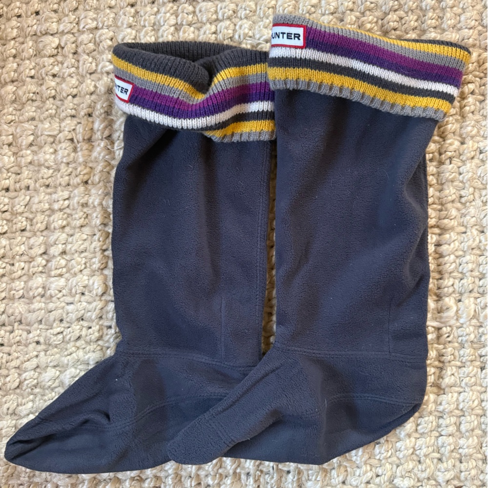Hunter Gray Fleece Boot Liners with Striped Cuffs